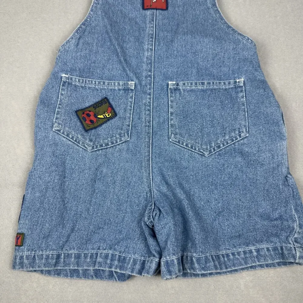 Vintage Gymboree Denim Golf Sport Patches Overall Shorts Size Small Rainbow Tag